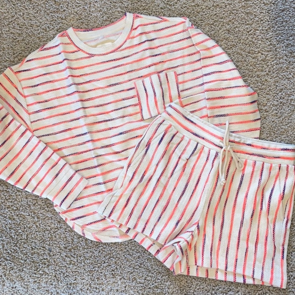 Lou & Grey Cream and Coral Striped Long Sleeve Top- shorts NOT included - Picture 6 of 6